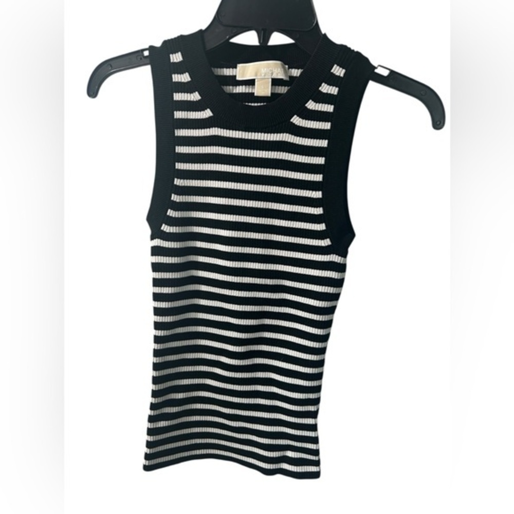 Michael Kors Black and White Striped Knit Top